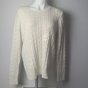 ST JOHN"S BAY METALIC LIGHT KNITTED SWEATER IVORY CREW NECK XL